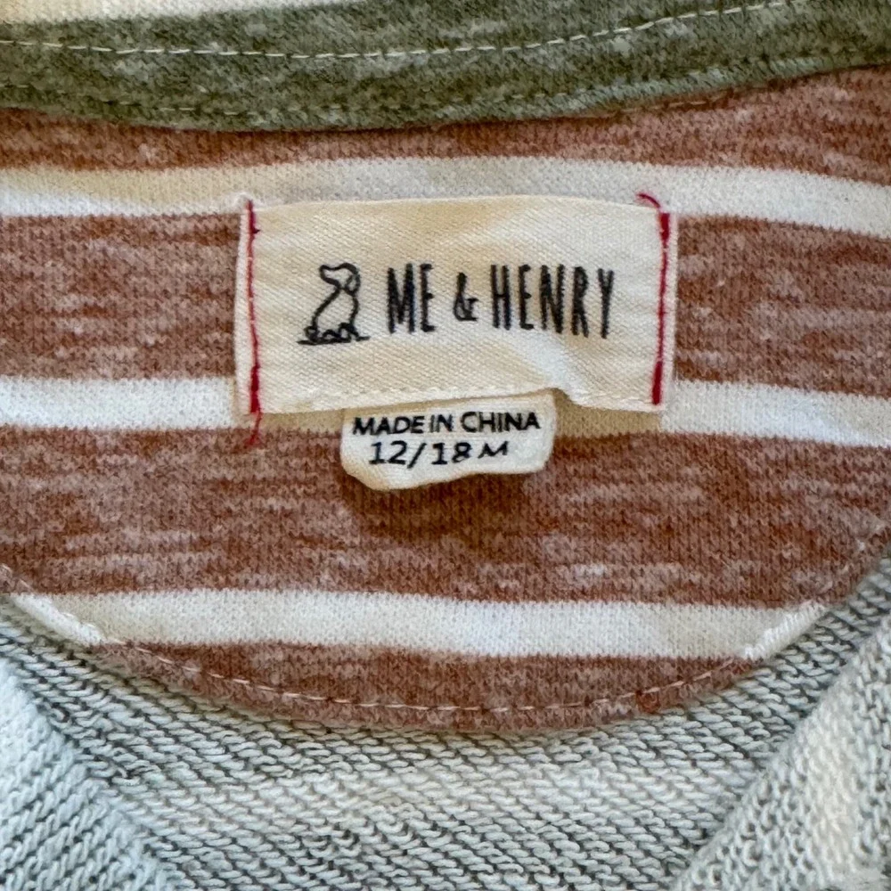 Me & Henry Kids Striped Polo Romper Sage Green Mauve Long Sleeve Size 12-18M 40